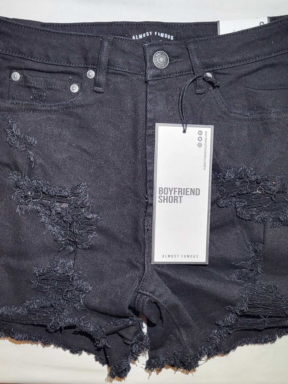 Almost Famous Black Distressed High Waist Boyfriend Shorts